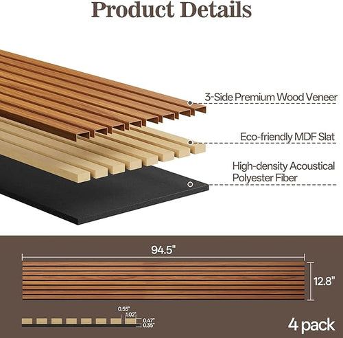 4 Pack Wood Panels for Wall, 94.4" x 12.8" Acoustic Wood Slat Wall Panel for - Image 2