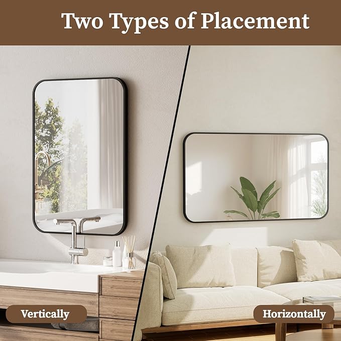 BEAUTYPEAK 30" x 40" Black Metal Frame Rectangle Vanity Mirror - Image 4