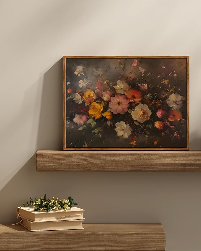 InSimSea Framed Canvas Wall Art, Vintage Wall Decor, Fall Floral Dark Moody - Image 2