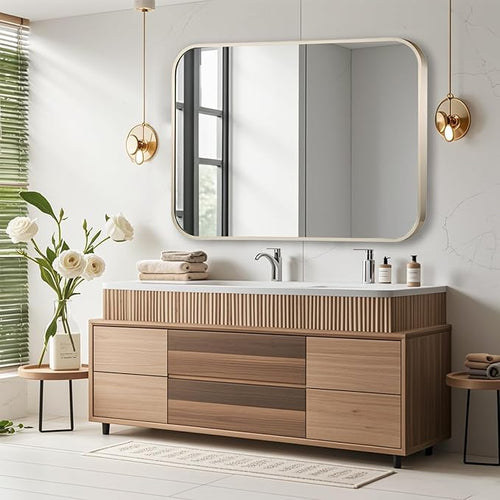 48x30 Inch Brushed Nickel Bathroom Mirror, Framed Rectangle Mirror - Image 2