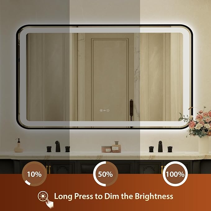 32x55 Inch Black Framed LED Bathroom Mirror - Image 4