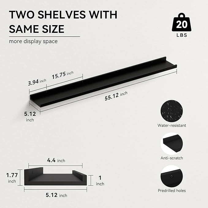 Boswillon 55.1 Inches Long Floating Shelves, 2 Set Modern Wall Shelf - Image 3
