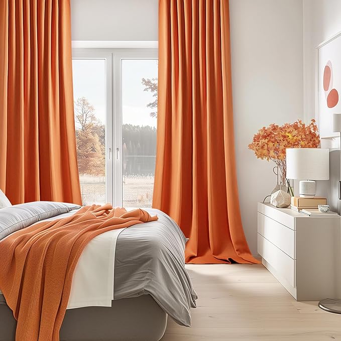 MIULEE Orange Back Tab Blackout Curtains 102 Inch Long 2 Panels Set - Image 2