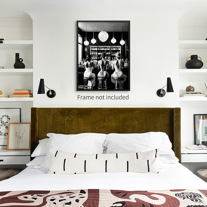 Vintage Black and White Canvas Wall Art Trendy Women Drink Cocktail Posters - Image 6