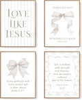 LARTSFRO Coquette Beige Bow Jesus Wall Art Decor Posters, Inspirational Bible by Unknown