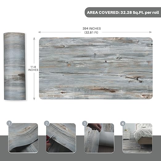 Wood Grain Peel and Stick Floor Tiles – 11.8” Width, Full Roll Length of 394" – - Image 2