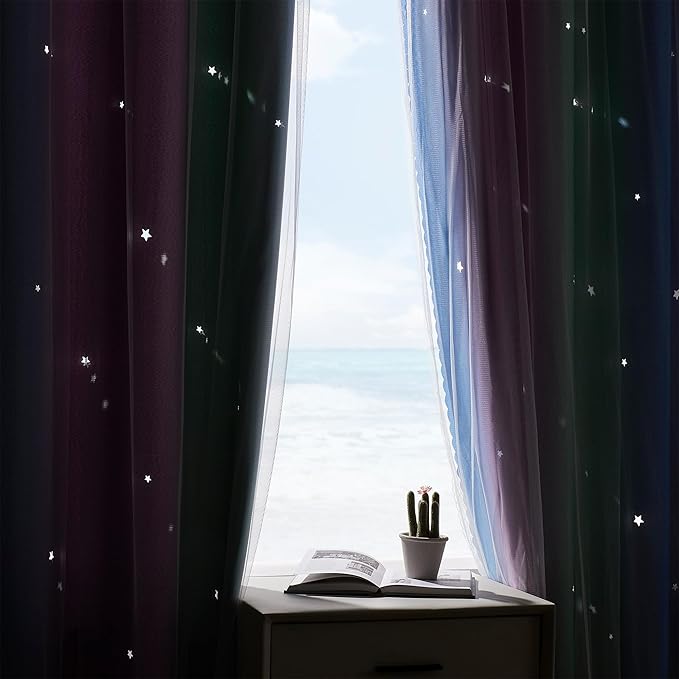 XiDi Curtains for Bedroom Decor, Rainbow Green PurpleBlue34/90/1 - Image 6