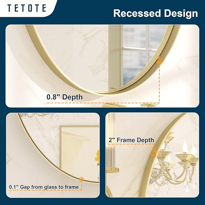 TETOTE Gold Oval Bathroom Mirror, 24 x 36 Brushed Brass Framed Wall Mounted - Image 6