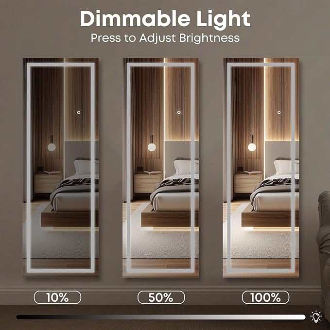 Kosmonia 59x16 Frameless Full Length Mirror, Dimmable 3 Color LED Light - Image 5