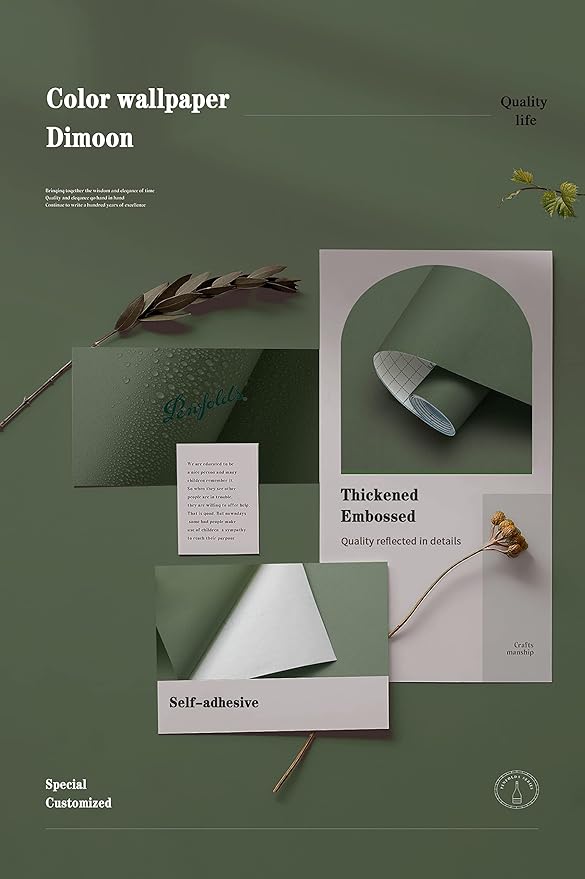 Dimoon 590''x17.7'' Green Peel and Stick Wallpaper Contact Paper Modern Self - Image 4