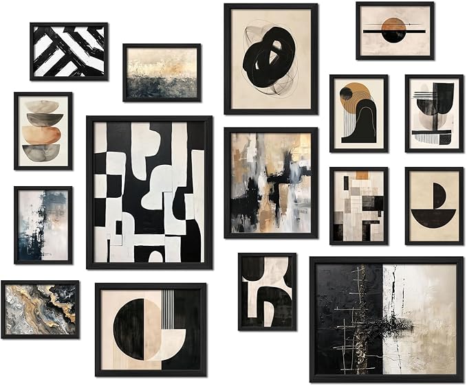 ANERZA 16 PCS Black and White Abstract Wall Art Decor, Minimalist Gallery Wall by ANERZA