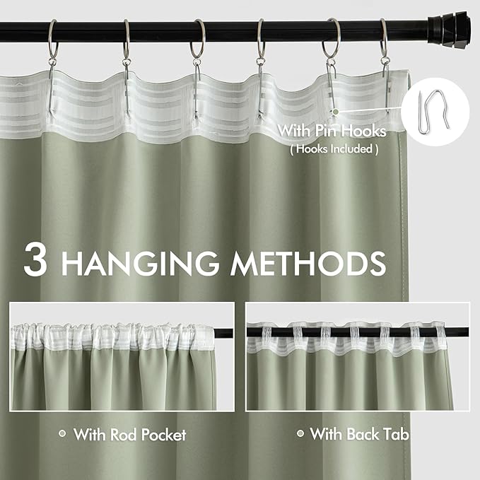 MIULEE Back Tab Sage Green Curtains 102 Inch Long 2 Panels Set - Image 3