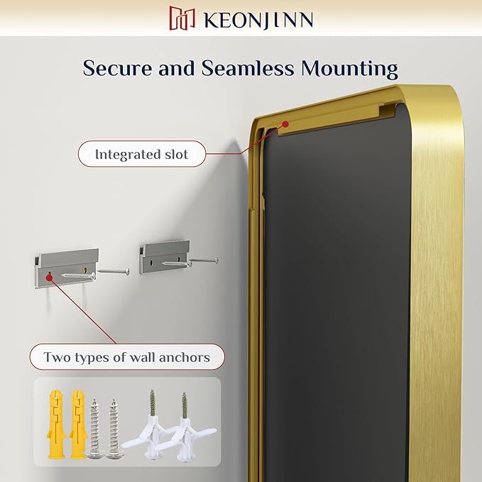 Keonjinn Gold Bathroom Mirrors for Wall 20 x 30 Inch Rounded Rectangle Gold - Image 6