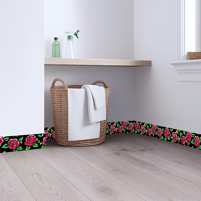 Red Rose Wall Border 196x4 Inch Peel and Stick Floral Wallpaper Border Black - Image 2