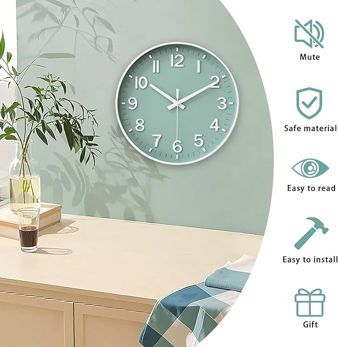 HZDHCLH Wall Clocks Battery Operated, Wall Clock Green, 14 inch Wall Clock - Image 3