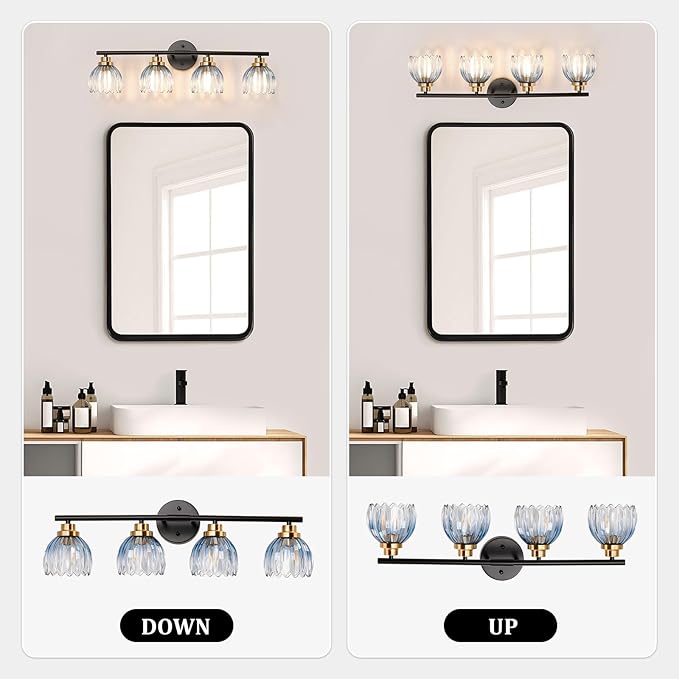 TALOYA Bathroom Vanity Light Fixtures, 4-Light Black and Gold Wall Lights - Image 8