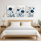 LLEEMPI Framed Navy Blue Floral Wall Art Set of 3, Modern Wildflower Wall Decor - Image 5