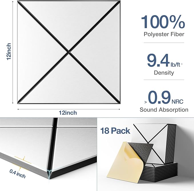18 Pack Self-Adhesive Acoustic Panels, High-Density Soundproof Wall Panels - Image 4