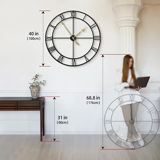 LEIKE 40 Inch Extra Large Modern Wall Clock, Oversize Rustic Round Nearly - Image 6