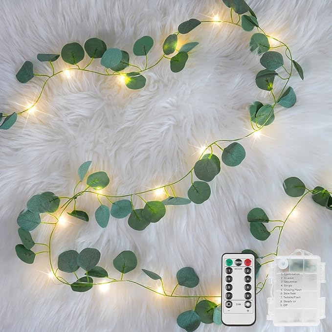 suddus Vines with Lights Battery Operated, 33ft 100 LED Eucalyptus Garland by SUDDUS
