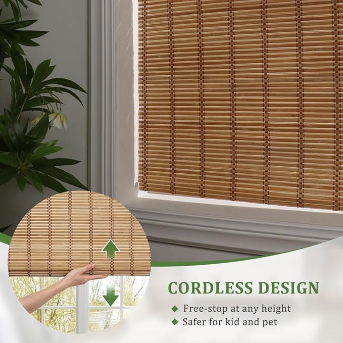 SEEYE Cordless Bamboo Blinds, Light Filtering Roller Shades, Natural Roman Shade - Image 4