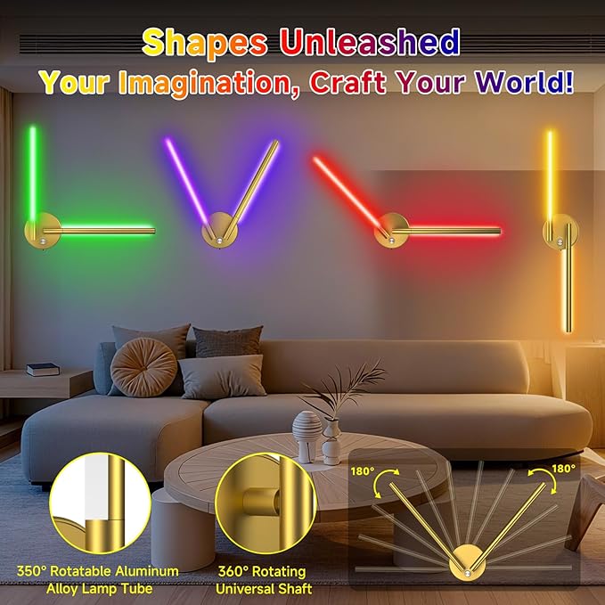 Battery Operated Wall Sconce of 2, 360°DIY Rotatable, Wireless Magnetic Wall - Image 2