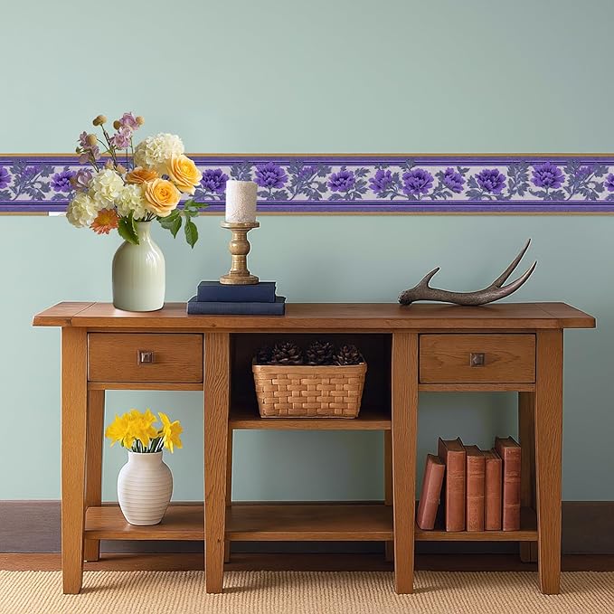 Purple Floral Wallpaper Border 196x4 Inch Peel and Stick Wall Border Self - Image 6
