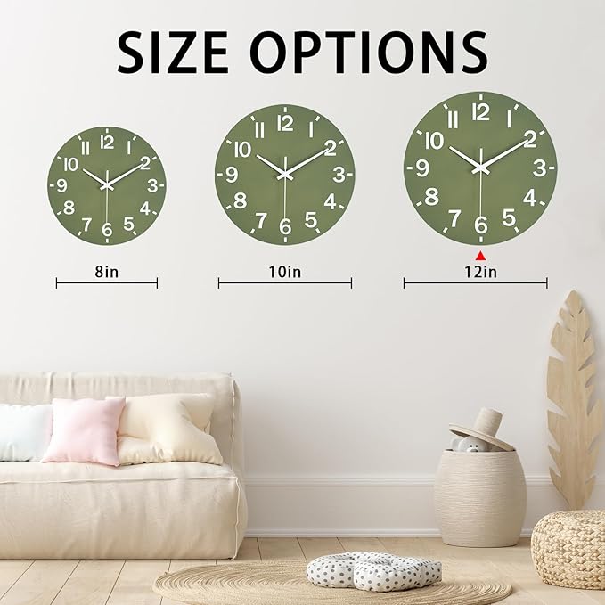 HZDHCLH Wall Clock 12 Inch Silent Non Ticking Wood Battery Operated Green - Image 5