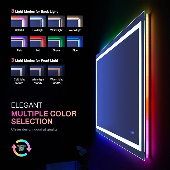 LOAAO 40”X30“ RGB LED Bathroom Mirror - Image 3