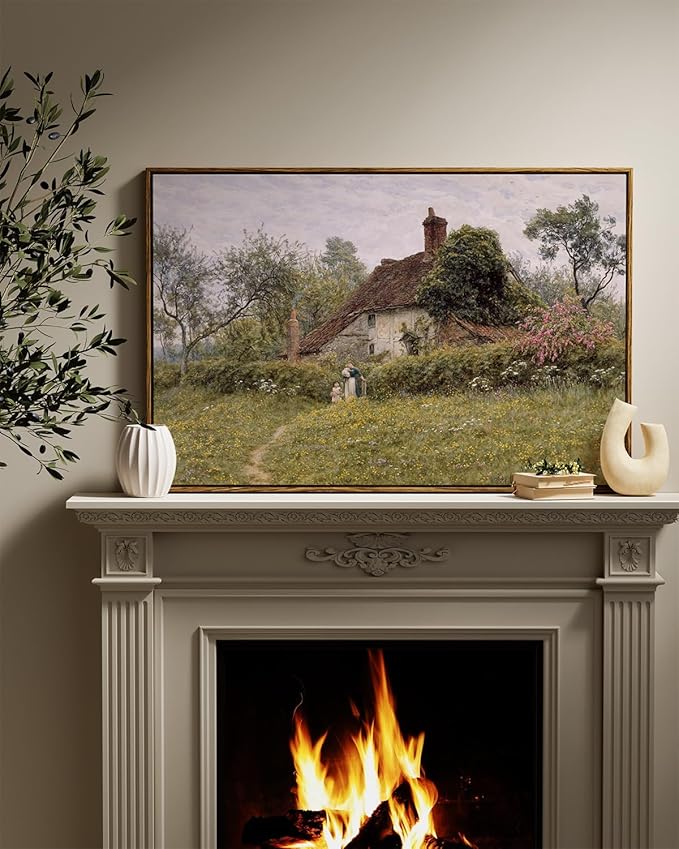 InSimSea Framed Canvas Wall Art Vintage Decor, Old Cottages Countryside Large - Image 4