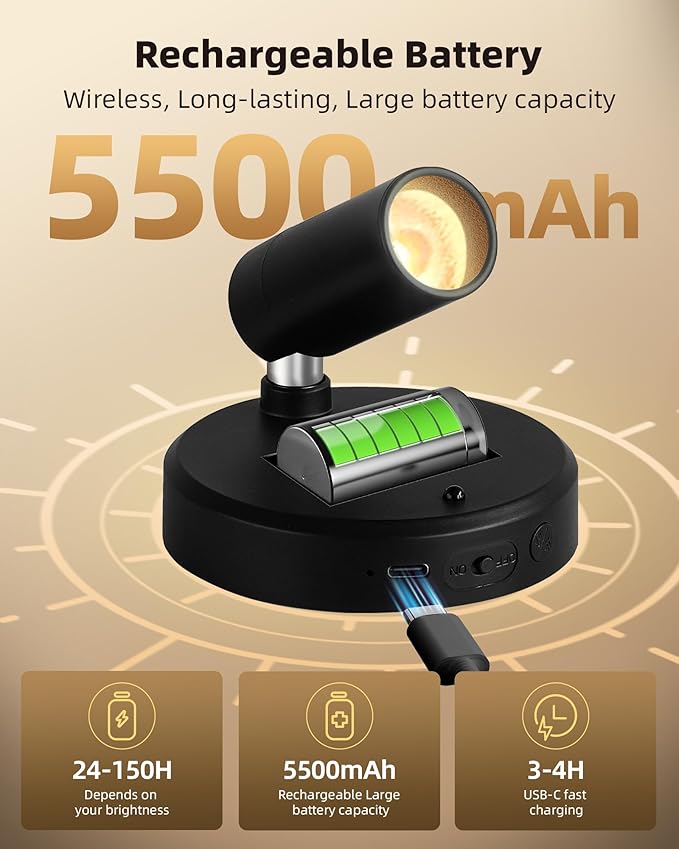 EZVALO Wireless LED Spotlights Indoor, 5500mAh Rechargeable Battery-Powered - Image 2