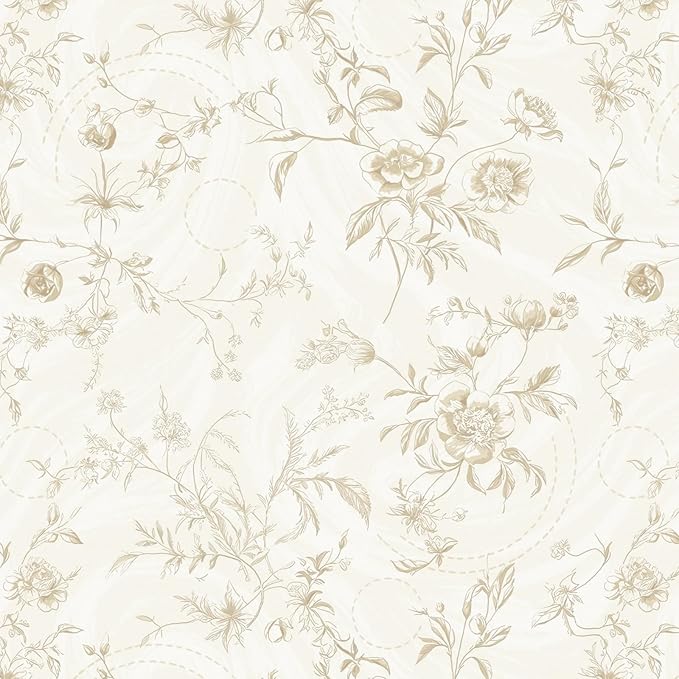 Ismoon Floral Peel and Stick Wallpaper Vintage Beige Stick on Wall Paper French by Ismoon