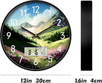12'' Silent Non-Ticking Rustic Mountain Wildflowers Wall Clock, Battery - Image 6