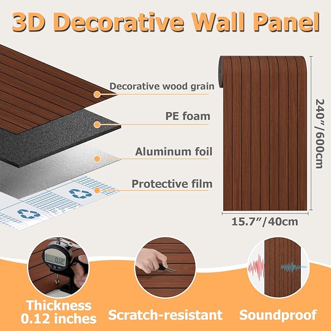 Arthome Peel and Stick Slat Wall Panels 15.7 "x240, Self-Adhesive PVC Wood - Image 8