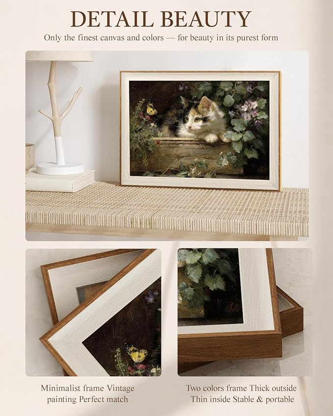 VIYYIEA Framed Wall Art for Living Room, Cute Calico Kitten and Butterfly - Image 6