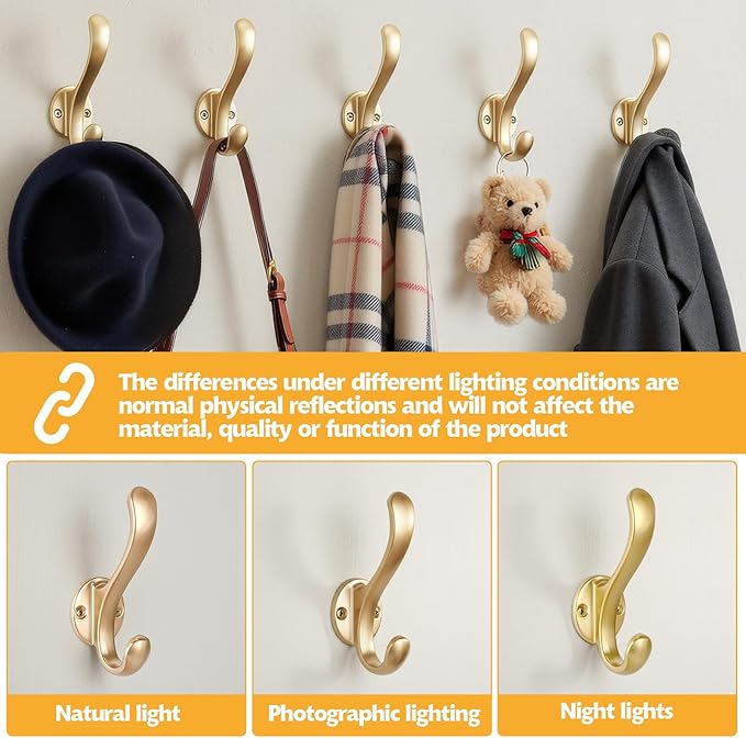 4 Pack Coat Hooks Wall Mount Heavy Duty Utility Retro Double Hooks - Image 2