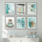 Framed Coastal Beach Wall Art for Living Room, Teal Green Summer Seascape - Image 2