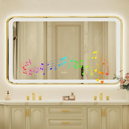 32x55 Inch Gold Framed LED Bathroom Mirror by Unknown