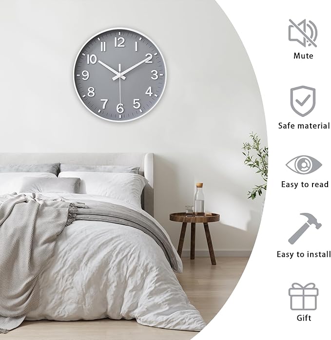 HZDHCLH Wall Clocks Battery Operated, Wall Clock Gray, 10 inch Wall Clock - Image 4