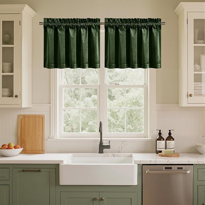 NICETOWN Velvet Cafe Windows Valance, Olive Green Window Treatment - Image 5