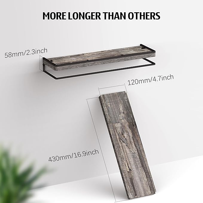 Meangood Floating Shelves Wall Mounted Set of 2, Rustic Wood Wall Storage - Image 3