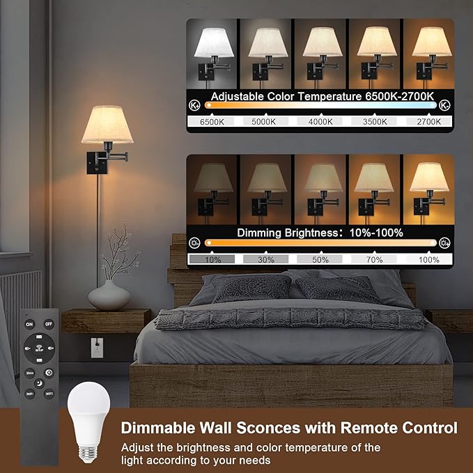 TRLIFE Wall Sconce with Remote Control, Dimming 10%-100% and Adjustable Color - Image 3