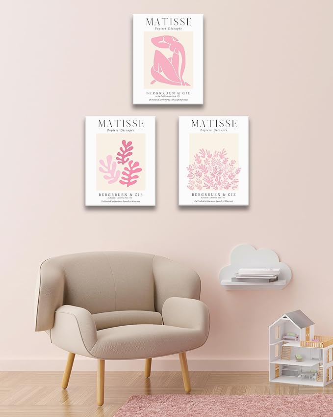HesenDot Framed Matisse Pink Wall Art Set of 3, Minimalist Wall Decor, 12x16IN - Image 4