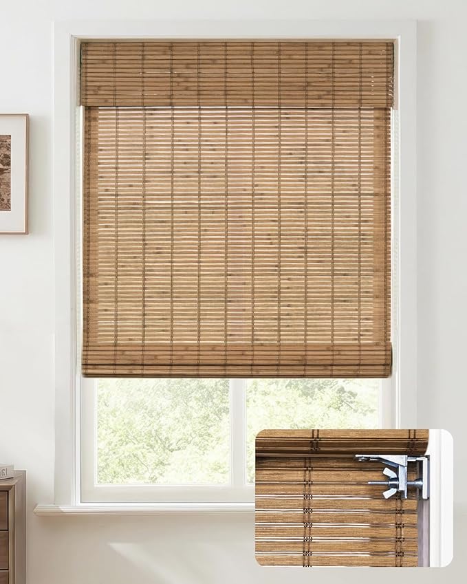 UNISHADES No Drill Cordless Bamboo Roman Shades, Light Filtering Woven Natural by UNISHADES