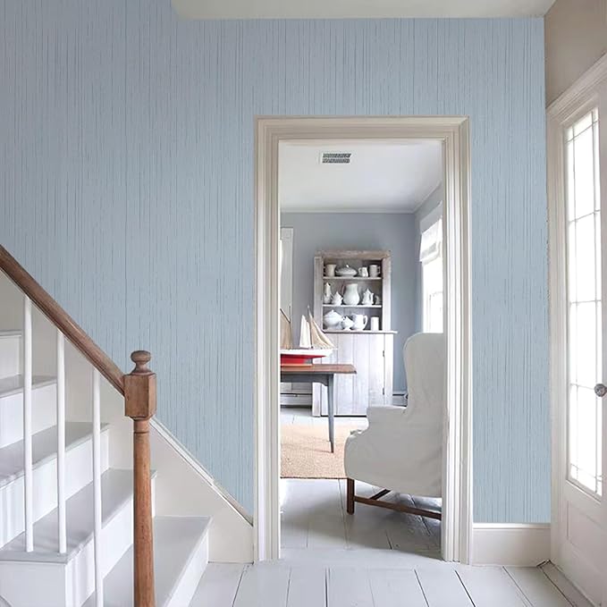 Light Blue Peel and Stick Grasscloth Texture Wallpaper 15.7"x120" Vintage - Image 7