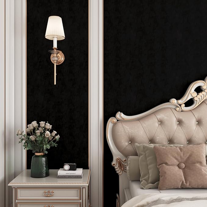 YENHOME 30"X200" Black Velvet Wallpaper Peel and Stick Black Vintage Velvet - Image 2