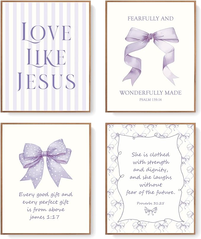 LARTSFRO Coquette Purple Bow Jesus Wall Art Decor Posters, Inspirational Bible by Unknown