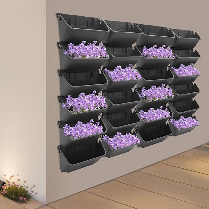 Vertical Wall Planter with 24 Plastic Pots, Wall-Mounted Garden Planter - Image 5