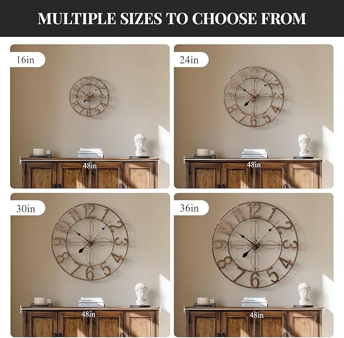 Cuspin 24 Inch Wall Clock Bronze, Large Rustic Decorative Metal Wall Clock - Image 4