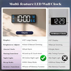 Digital Wall Clocks for Classroom, Temperature, Night Light for Living Room - Image 8